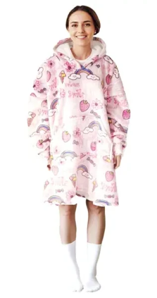 Cozy Noxxiez CH373 Sladkosti potisk - hřejivá televizní mikinová deka s kapucí pro teenagery a dospělé (20-CH373)
