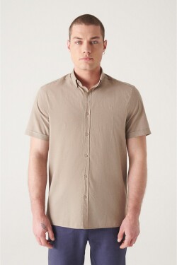 Avva Men's Mink Buttoned Collar 100% Cotton Thin Short Sleeve Regular Fit Shirt