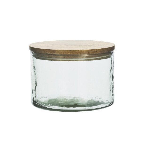 MADAM STOLTZ Skleněná dóza s dřevěným víčkem Bamboo, čirá barva, sklo, dřevo
