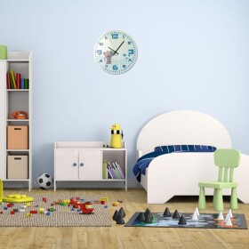 DumDekorace Chlapecké nástěnné hodiny v bílé barvě s medvídkem a modrým ciferníkem