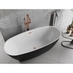 MEXEN/S - Luvo Slim volně stojící vana 170 x 75, bílá/černá, sifon a přepad měď kartáčovaná 52801707575-65
