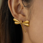 ELENYS Golden Dragonfly – pozlacené náušnice 18K žluté zlato