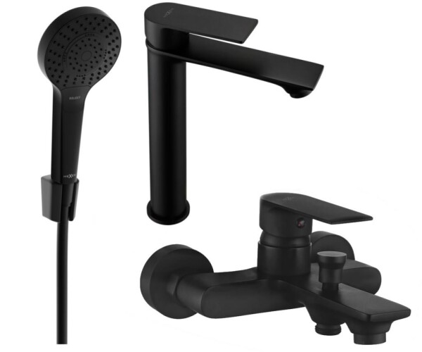 MEXEN - Royo R05 Set umyvadlové a vanové baterie s příslušenstvím, černá 72213R05-70