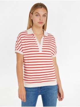 Krémovo-červené dámské pruhované polo tričko Tommy Hilfiger dámské