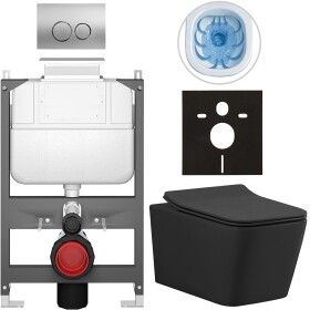 CERANO - Kompletní WC set Basic/Forte - černá matná - WC tlačítko Dualo/Stříbrná - ovládání shora - předstěnová instalace - 51x36 CER-8050BD86385