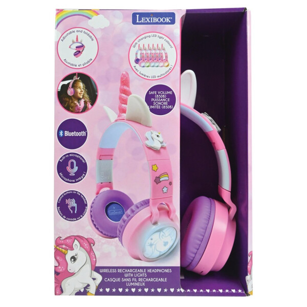 Lexibook 3D bezdrátová sluchátka Jednorožec se světelnými efekty a limitem hlasitosti - Alltoys Lexibook
