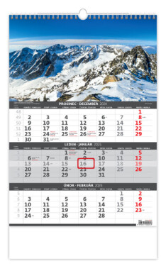 Nástěnný kalendář 2025 Tříměsíční Hory