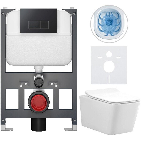 CERANO - Kompletní WC set Basic/Forte - bílá lesklá - WC tlačítko Modulo/Černá - závěsné - nízký modul - předstěnová instalace - 51x36 CER-8050BD86144