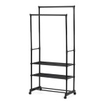 Stojan na šaty dvouramenný se třemi policemi, černá barva, kov / plast, chrom