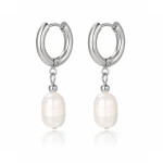 Náušnice s bílou perlou Madeleine - chirurgická ocel, Stříbrná Bílá