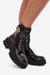 Lakované boty worker dámské se zlatým detailem zateplené černé Fiorena 38