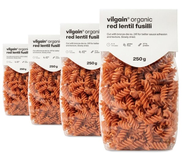 Vilgain Luštěninové těstoviny BIO – 4× fusilli z červené čočky 250 g