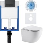 CERANO Kompletní WC set Profi/Cesso - bílá lesklá - WC tlačítko Slim/Černá matná - pro zazdění - 49x36 cm - 8050BD16