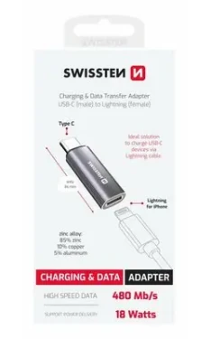 Rozbaleno - SWISSTEN TEXTILE OTG adaptér USB-C (M) - Lightning (F) stříbrná / rozbaleno (73501219.rozbaleno)