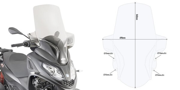 D5614St plexi čiré Piaggio Mp3 300 Hpe (19-24), vxš840x690 mm