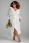 Trendyol křivka bílé tkané dvouřadé svatební šaty s manžetou detail