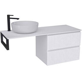 CERANO Koupelnová skříňka Carole - bílá matná rýhovaná + deska pod umyvadlo Navira Slim - 18 mm + konzole černá - 160x46x49,8 cm