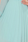 ISABELLE - Dámské plisované šaty v mátové barvě s výstřihem a dlouhými rukávy 313-12 S