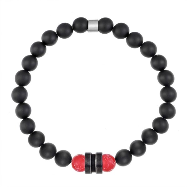 Pánský náramek Achille - 8 mm červený jaspis, onyx, Červená 25 cm