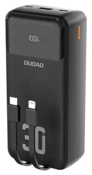 Dudao K15MAX černá / Powerbanka / 30 000 mAh / PD 22,5W / vestavěné kabely (6976625333783)