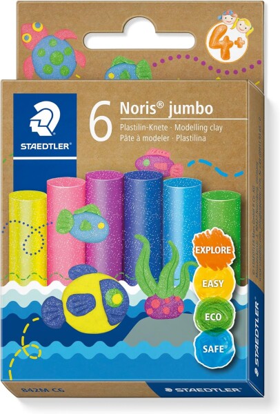 Staedtler Staedtler, 842M C6, Noris Jumbo, modelovací hmota/plastelína, třpytivé barvy, 100 g, 6 ks