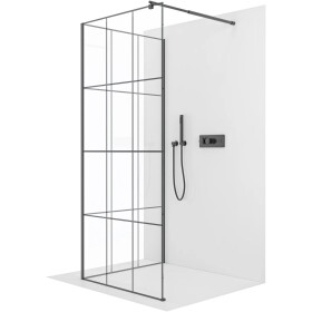 CERANO Sprchová zástěna Walk-in Onyx Corner Round L/P - 8 mm - kulatá vzpěra - černá matná, industriální sklo - 90x120x200 cm