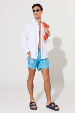 AC&Co Altınyıldız Classics Men's Turquoise Standard Fit, Regular Pocket Quick Dry Patterned Marine Shorts.