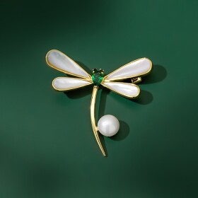 Perleťová brož Swarovski Elements Francoa - vážka, perla, Zelená