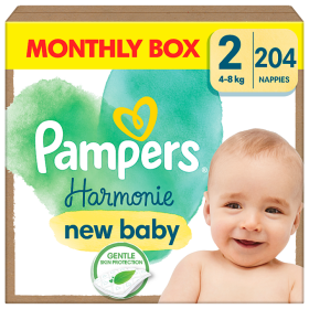 Pampers Harmonie Baby Dětské Plenky Velikost 2, 204 Plenek, 4kg-8kg