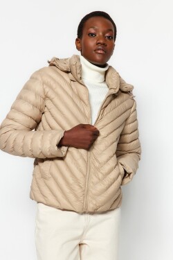 Trendyol béžová vypasovaná nafukovací bunda s kapucí