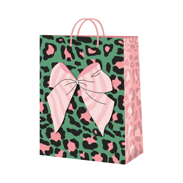 Dárková taška velká - Zelená leopardí s mašlí (26 × 12,7 × 32,4 cm) - Albi
