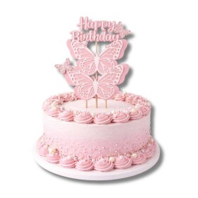 Dortisimo Zápich do dortu Happy Birthday s motýly růžový (4 ks)