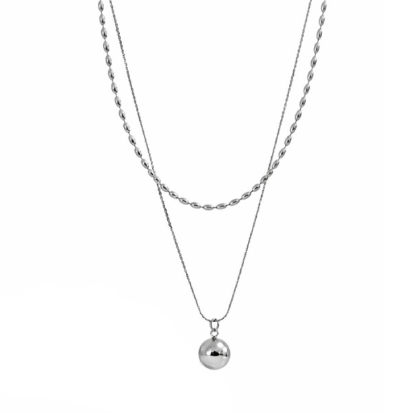 Dvojitý náhrdelník z chirurgické oceli Liu, Stříbrná 40 cm + 6 cm (prodloužení)