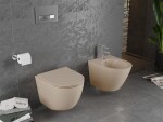 MEXEN - Lena Závěsná WC mísa Rimless včetně sedátka s slow, Duroplast, cappuccino mat 30224064