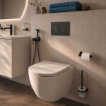Kielle - Genesis New Set předstěnové instalace, kompaktního klozetu Gaia, Rimless, sedátka softclose a tlačítka Gemini New I, matná černá 30528SS84
