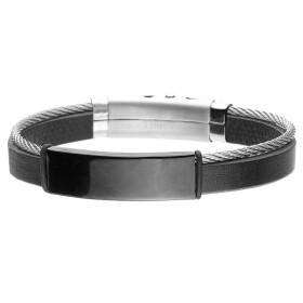 Pánský náramek Matteo Black z pravé kůže a chirurgické oceli, Černá 21 cm - 22,5 cm (nastavitelná)