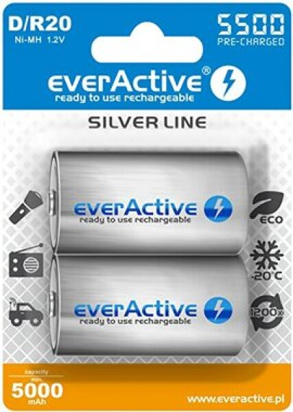 EverActive Silver Line nabíjecí baterie D (R20) 5500 mAh 2ks / Ni-MH (EVHRL20-5500)