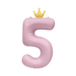 Balónek fóliový 82 cm světle růžový s korunkou číslo 5 - Albi