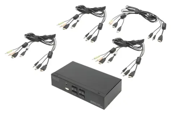 Digitus DS-12880 černá / KVM switch / 4 porty / HDMI 4K / USB 2.0 hub / audio (DS-12880)