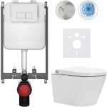 CERANO Závěsné WC s bidetem Basic/Cronus Standard - bílá lesklá - WC tlačítko Modulo/Bílá - pro zazdění - 59,3x38,4 cm