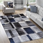 DumDekorace Koberec s geometrickými vzory v modro-šedé barevné kombinaci Šířka: 80 cm | Délka: 150 cm