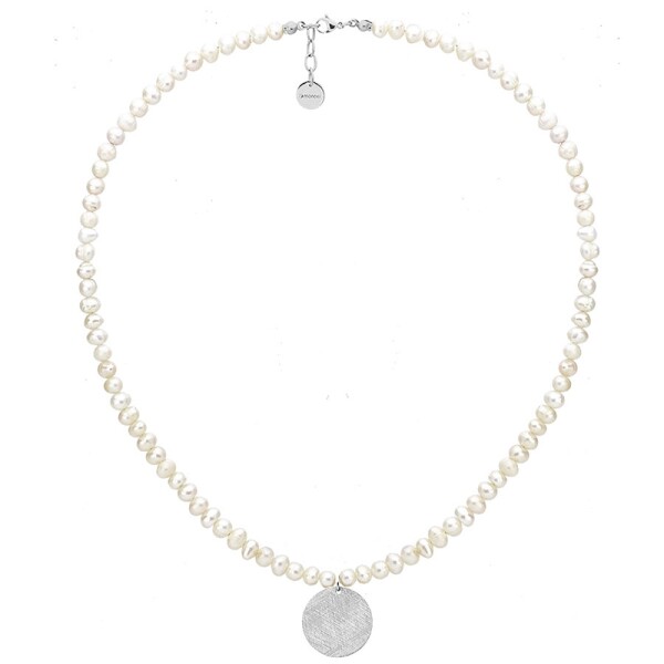 Perlový náhrdelník Barbara - chirurgická ocel, sladkovodní perla, Stříbrná 45 cm + 3 cm (prodloužení)