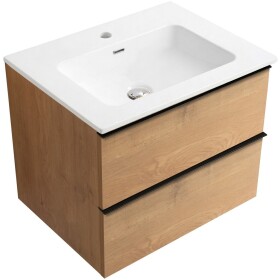 CERANO - Koupelnová skříňka Velora - dub medový, úchytka černá + keramické umyvadlo Novo - bílá lesklá - 71x54,5x46,5 CER-979905