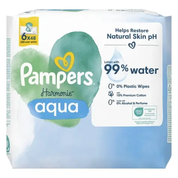 Pampers Harmony Aqua vlhčené ubrousky 288 ks (6x48 ks) (8006540826669)