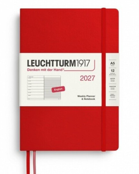 Týdenní plánovač Zápisník Cherry, Medium A5 2027, anglicky