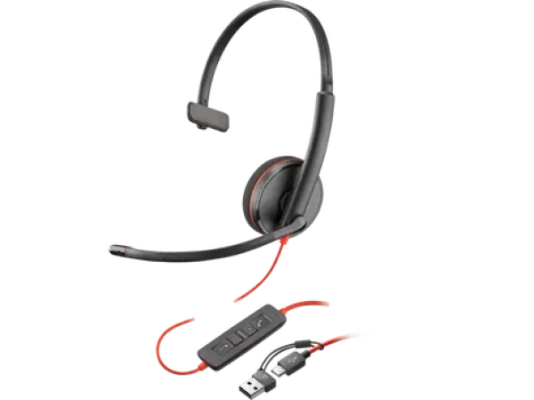 Poly Blackwire 3210 černá / Náhlavní souprava / mikrofon / jedno sluchátko / USB-C/A (8X214A6)