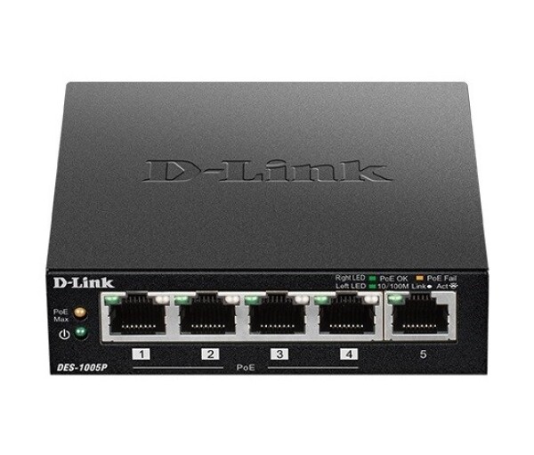 D-Link DES-1005P B1 5-Port 10/100 PoE Desktop Switch, 4x PoE+, 60W pro PoE EDF_385331