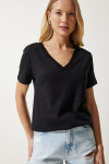 Happiness İstanbul Women's Black Neck Modal Knitted T-Shirt HW0009