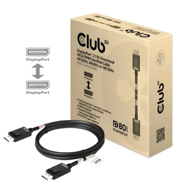 Club3D Kabel DisplayPort 2.1 na DisplayPort 2.1 černá / VESA DP80 / 8K60Hz-10K30Hz / HDR / 1,2 m (CAC-1091)