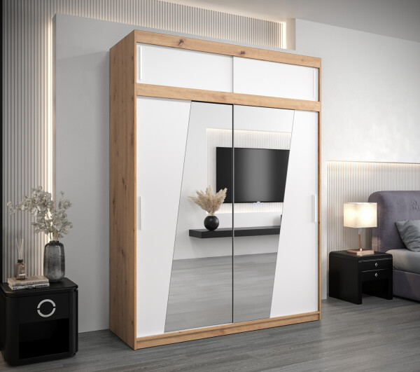 Šatní skříň Abi R0 s nástavcem Barva korpusu: Dub artisan, Rozměry: 150 cm, Dveře: Bílá